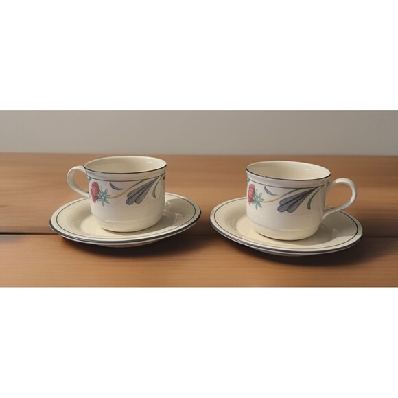 Lenox Chinastone Poppies on Blue Lot of 2 Stackable Coffee Tea Cups &  Saucers - Picture 1 of 9